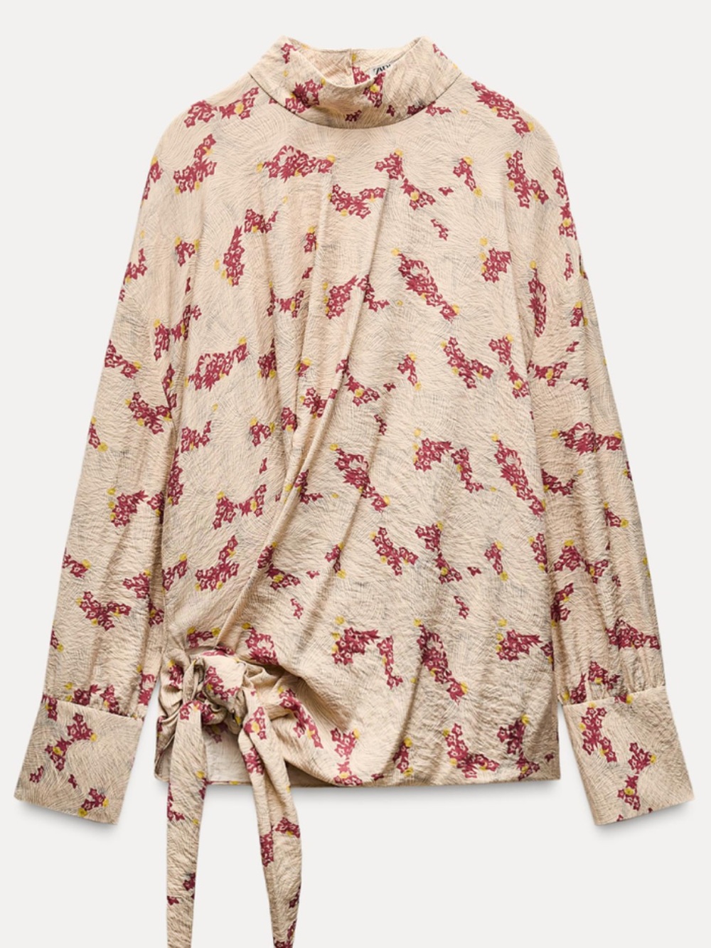 Zara Cream Blouse with Pink Floral Print and Tie Waist